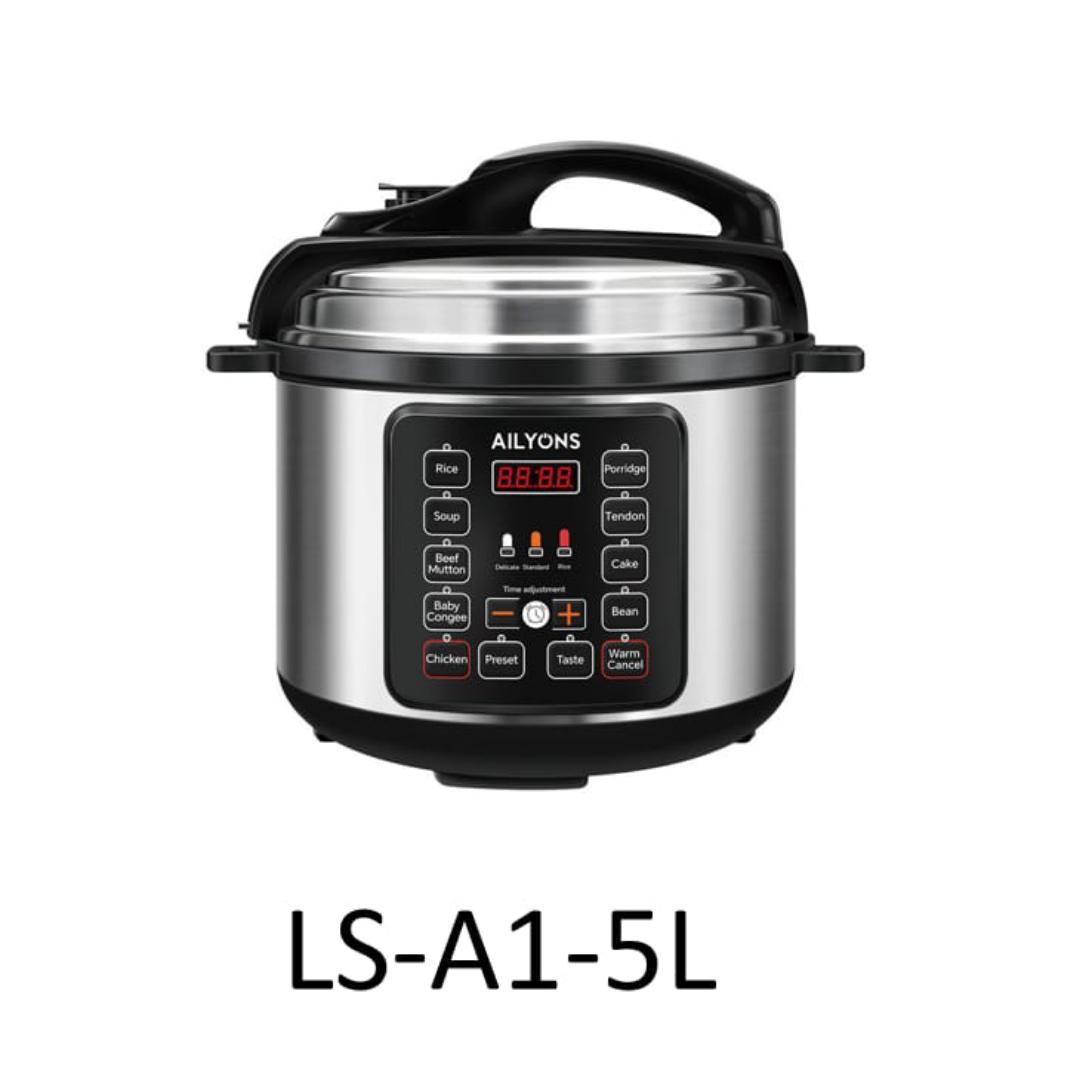 5L Ailyons Electric Pressure Cooker with 10 functions preset Menu settings LSA1-5L with non stick coating inner pot 900W Ailyons Electric pressure cooker with Auto Temperature and pressure control