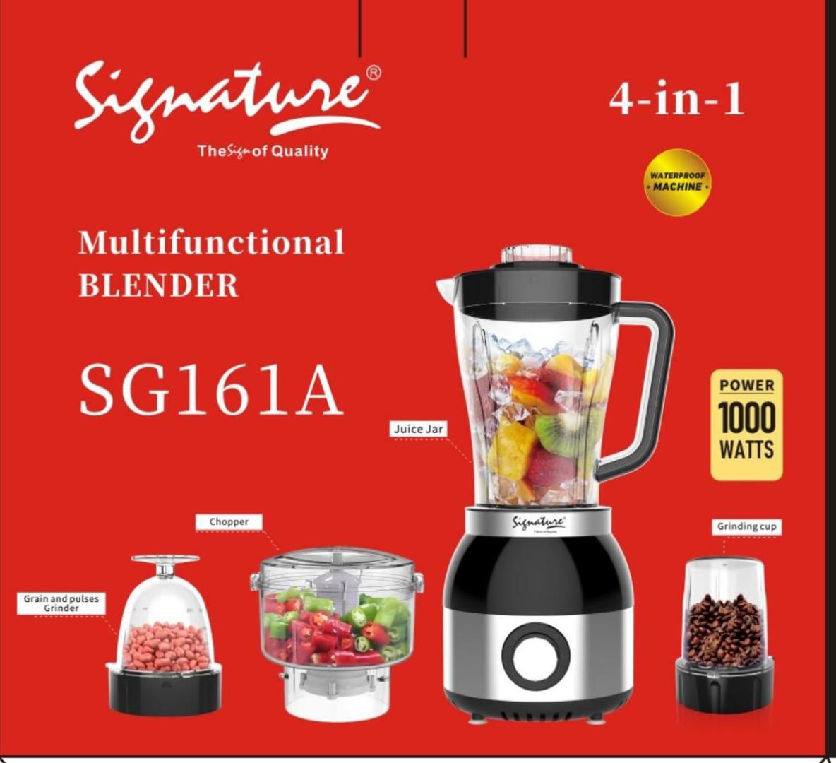 Signature Multifunction blender 4 in 1 with 1.8L and 1000W Powerful copper motor housed in a stainless steel body SG161A 4 in1 Signature blender with blender, Grinder,Chopper and peanut butter grinder