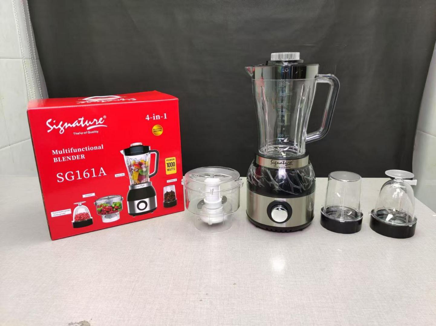 Signature Multifunction blender 4 in 1 with 1.8L and 1000W Powerful copper motor housed in a stainless steel body SG161A 4 in1 Signature blender with blender, Grinder,Chopper and peanut butter grinder