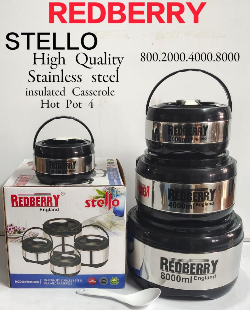 redberry stello hotpots 4pcs stainless steel insulated Redberry Stello Hotpots with lids capacity 800ml, 2000ml, 4000ml and 8000ml redberry stello stainless steel insulated hot pot set of 4pcs