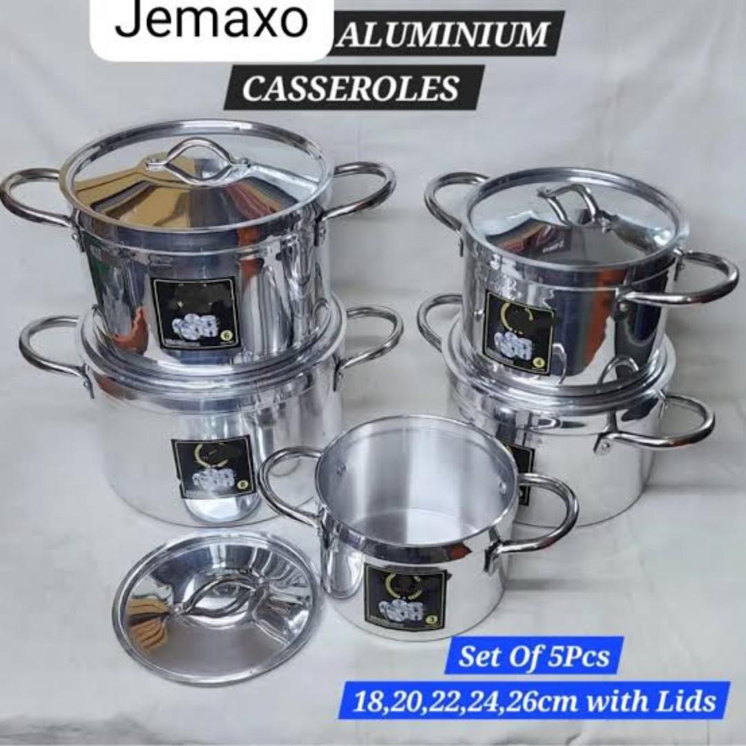 5pcs Jemaxo pots sufuria cookware set with lids. jemaxo heavy duty Aluminium pots set with fitting lids 18cm, 20cm, 22cm, 24cm and 26cm
