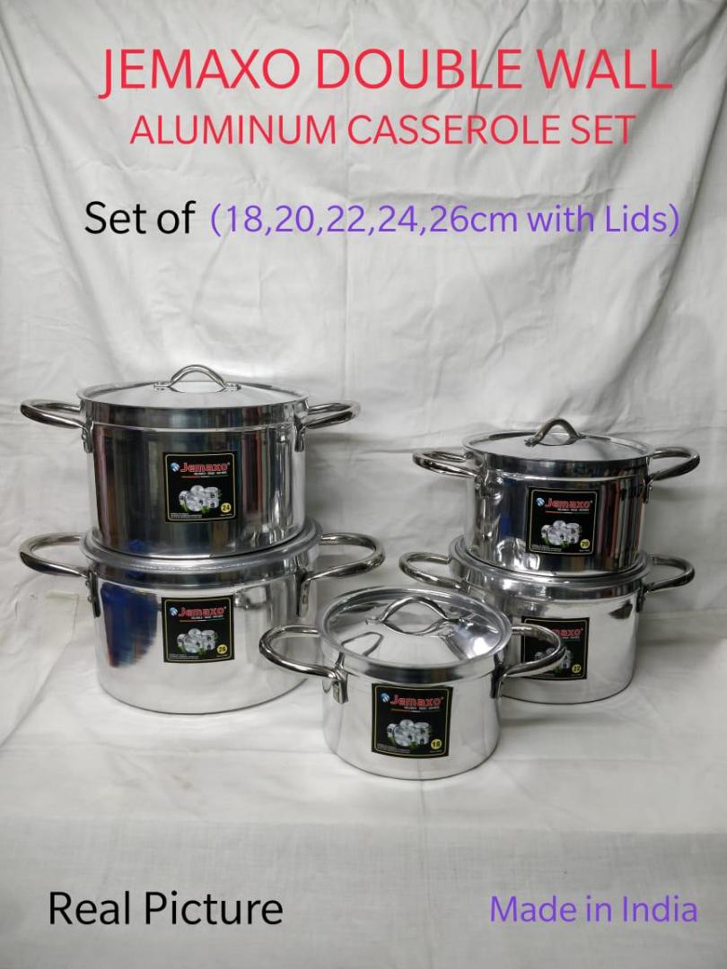 5pcs Jemaxo pots sufuria cookware set with lids. jemaxo heavy duty Aluminium pots set with fitting lids 18cm, 20cm, 22cm, 24cm and 26cm