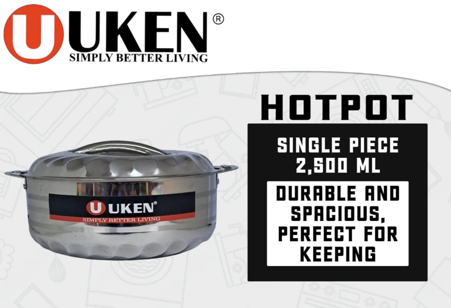 2500ml single piece stainless steel Uken Hotpot with double wall insulation for keeping food hot or cold. 2.5L Uken Hotpot
