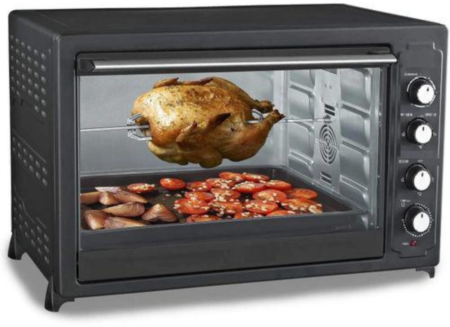 100L Tlac Electric oven with Rotisserie and convection function2800 watts
4 stages switch heating selection
4 knobs (Temperature,heating,timer, Rotisserie and fan)