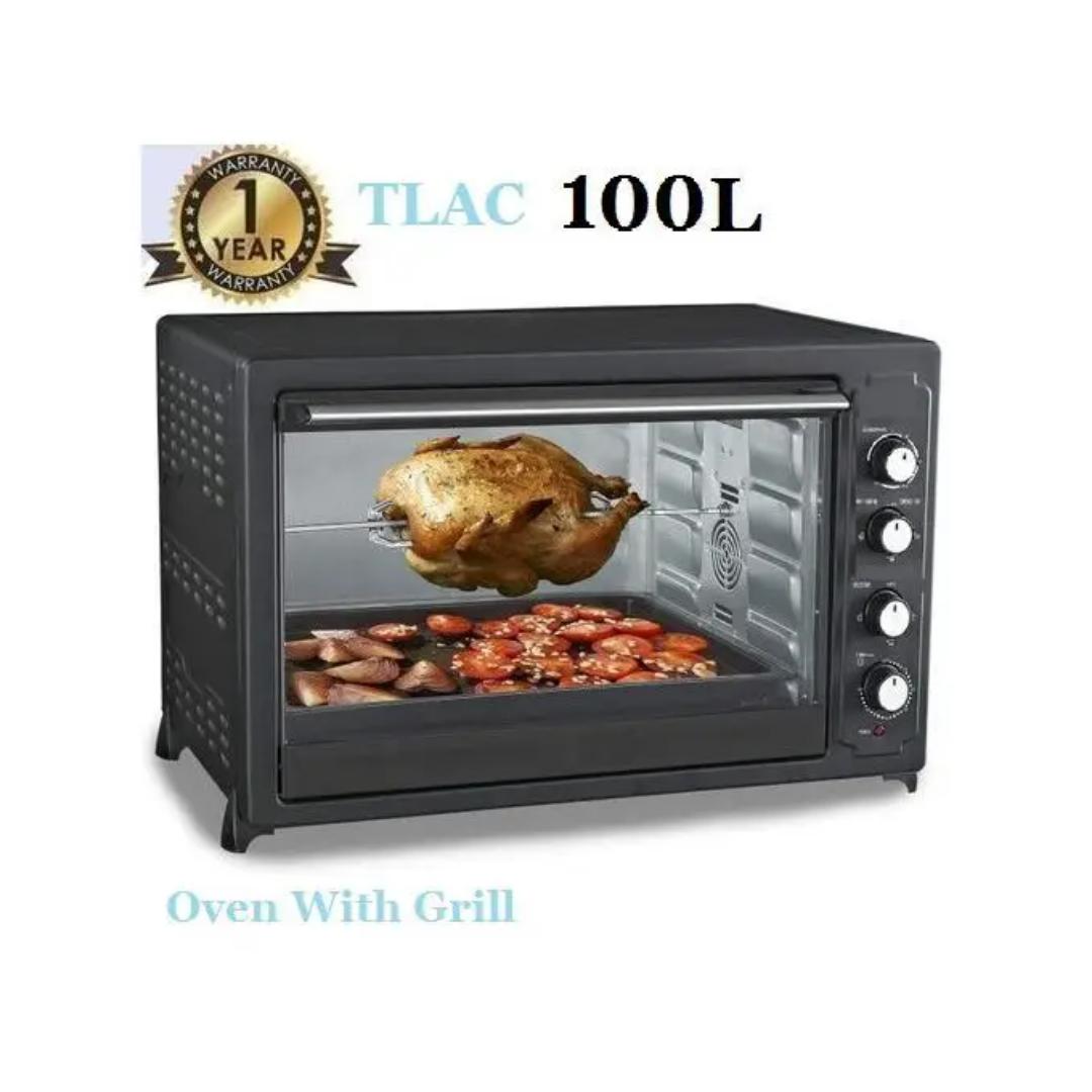 100L Tlac Electric oven with Rotisserie and convection function2800 watts
4 stages switch heating selection
4 knobs (Temperature,heating,timer, Rotisserie and fan)