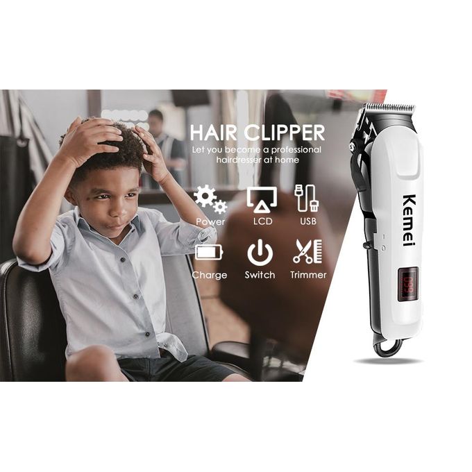 Kemei rechargeable cordless shaver with led display and 4hrs continous shaving time battery power . Kemei cordless hair clipper shaving machine