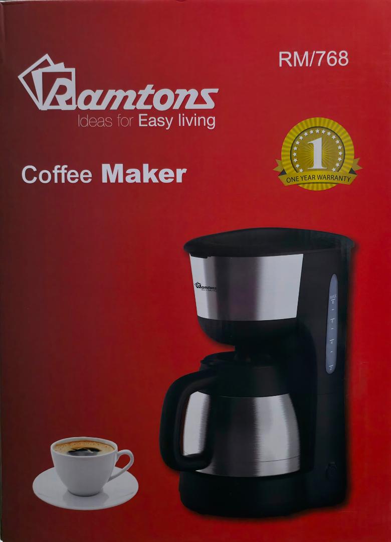 RM-768 Ramtons coffee maker with 1litre water tank capacity and stainless steel jug and makes upto 8 cups  of coffee