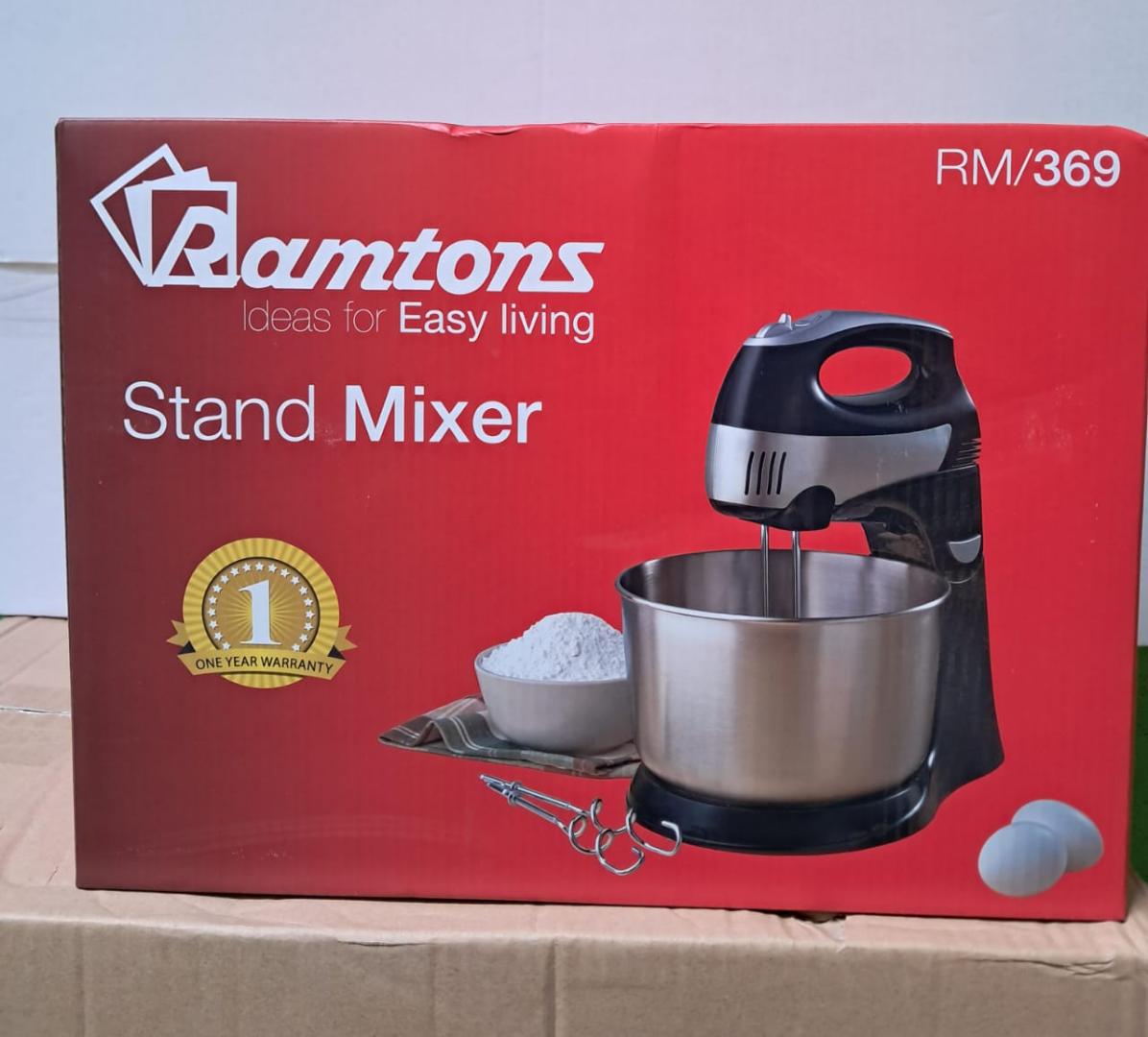 Ramtons stand mixer with 4.3L stainless steel bowl RM-369 Ramtons hand mixer with 5 Speeds settings and turbo and 2 pcs stainless steel dough beater 300W