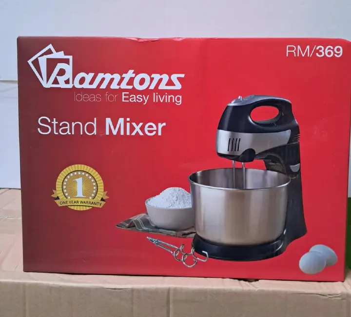 Ramtons stand mixer with 4.3L stainless steel bowl RM-369 Ramtons hand mixer with 5 Speeds settings and turbo and 2 pcs stainless steel dough beater 300W