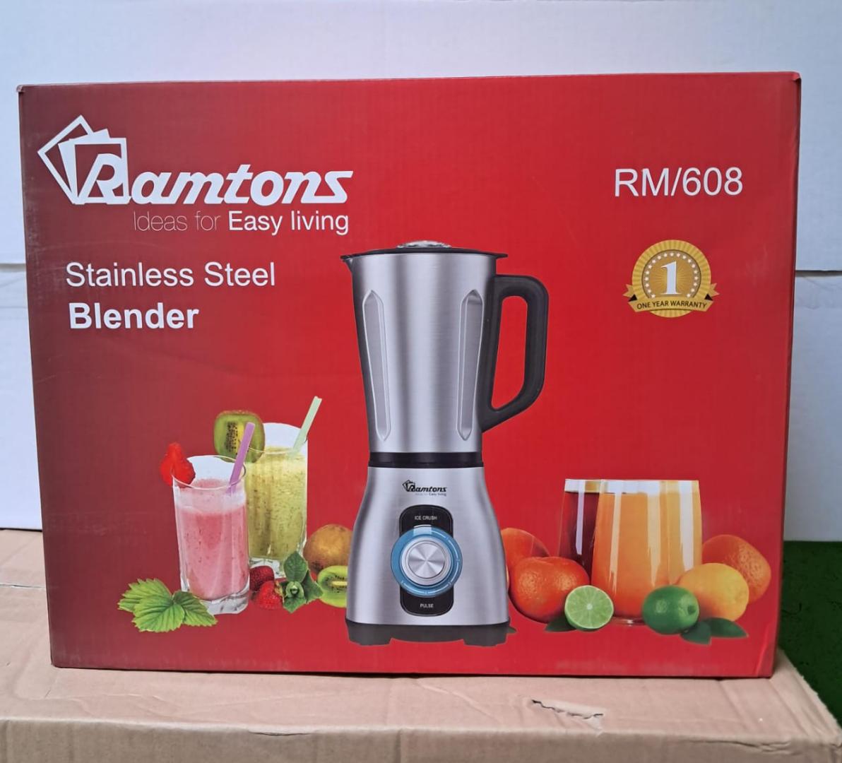 RM-608 Ramtons blender with stainless steel body and  stainless steel 1.75L Jar. 800W Ramtons stainless steel blender with 5 Speeds settings and ice crush and pulse functions and LED display knob