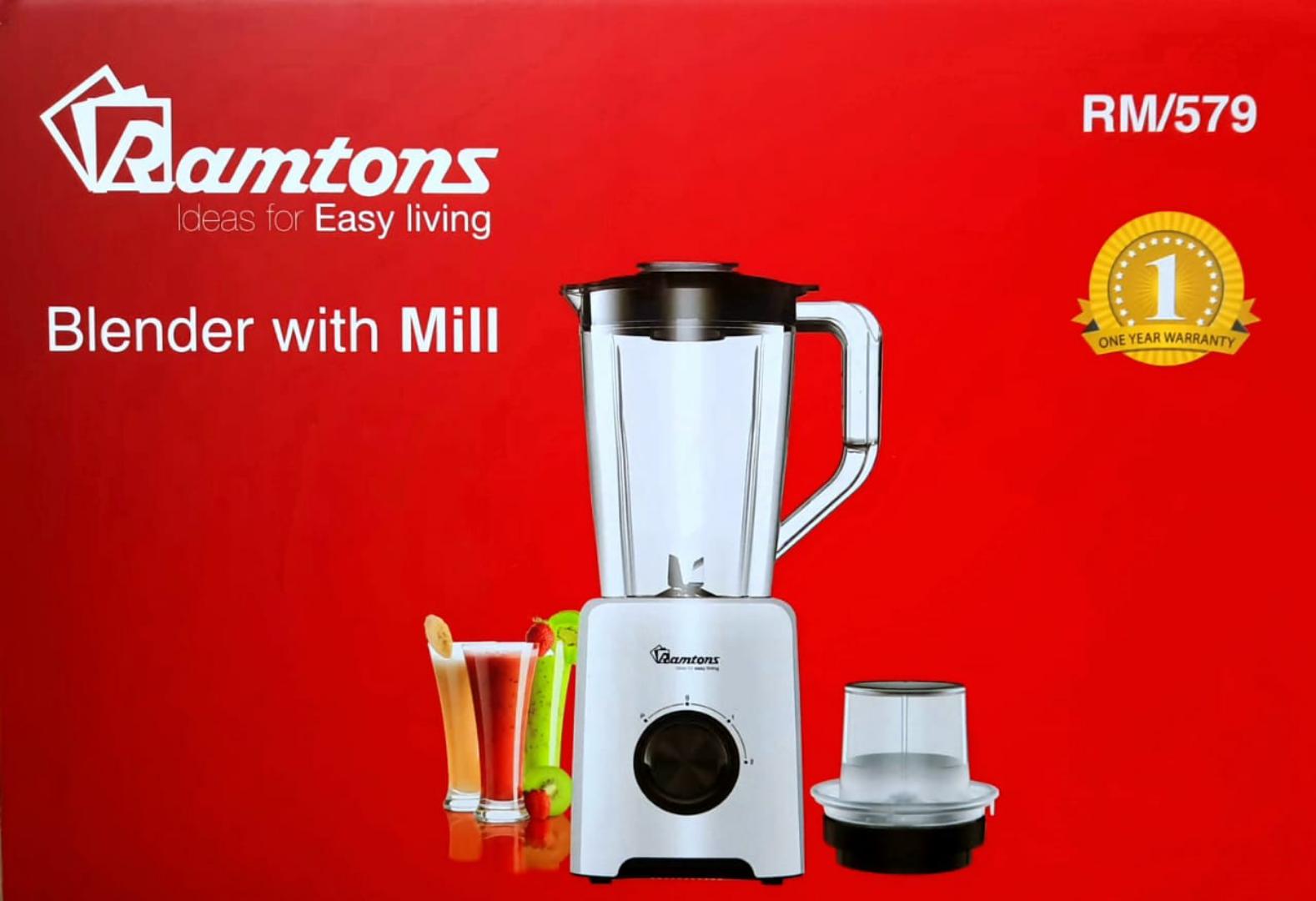 RM-579 Ramtons blender with 1.5L Unbreakable jar and grinder mil. 2 in 1 Ramtons blender 500W powerful motor and stainless steel blades
