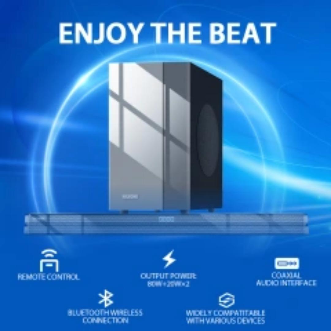 AILYONS SB801K 2.1CH Sound Bar SubWoofer with Bluetooth Home Theatrer with 80W+20WX2 power output FM Radio and remote control - Grey, (1YR WRTY)
