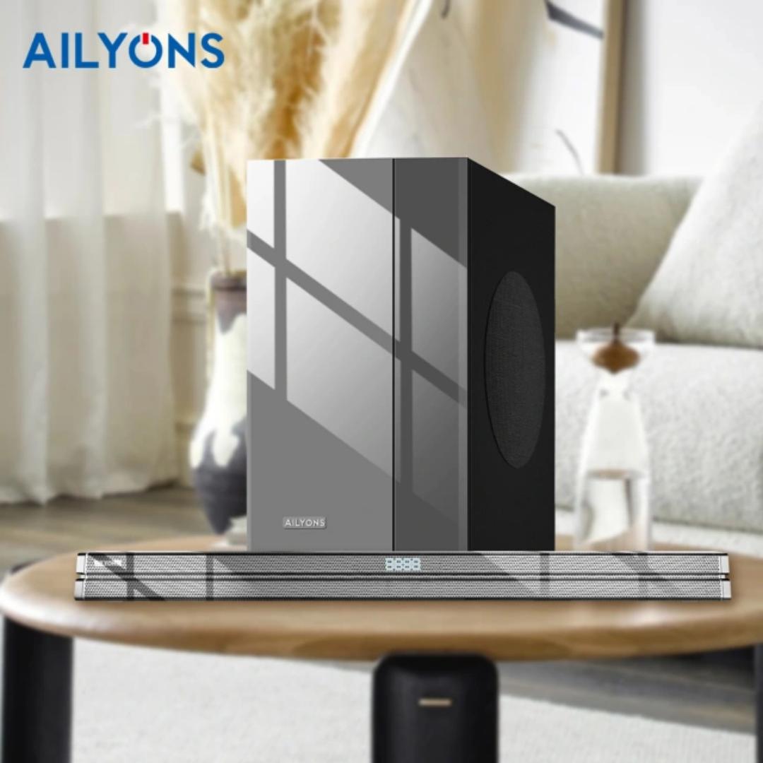 AILYONS SB801K 2.1CH Sound Bar SubWoofer with Bluetooth Home Theatrer with 80W+20WX2 power output FM Radio and remote control - Grey, (1YR WRTY)