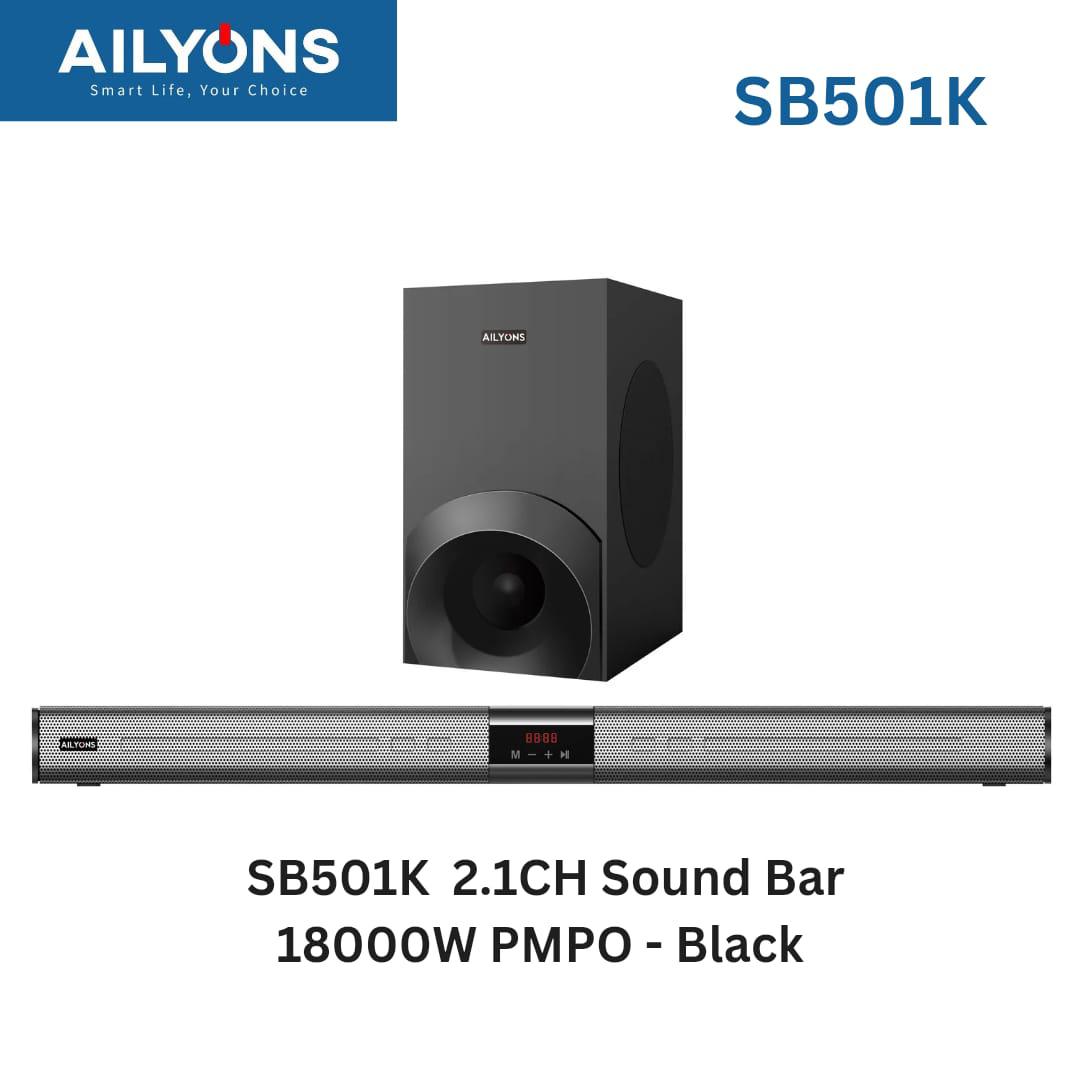 AILYONS SB501 2.1CH Sound Bar SubWoofer With Bluetooth Home Theatrer 18000W PMPO - Black, (1YR WRTY)