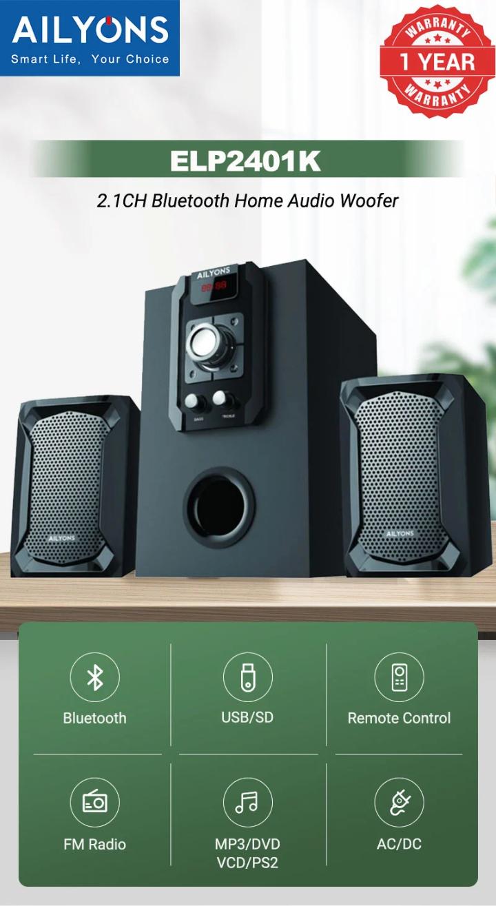 AILYONS ELP2401K 2.1CH Multi Media Speaker System Woofer - 18000W PMPO (1YR WRTY)

with Bluetooth and remote control