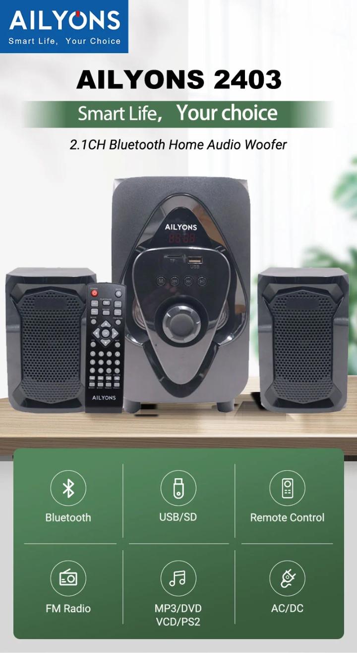 AILYONS ELP2403K 2.1CH SubWoofer Home Theatrer Multi Media Speaker System with 18000W PMPO and remote control (1YR WRTY)