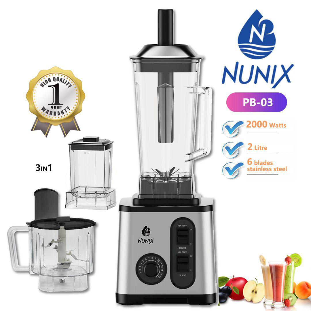 Nunix PB-03 professional blender with 2L unbreakable Jar and 2000W powerful motor and 6 stainless steel blades. Nunix 3 in 1 commercial blender Silver color (1 yr warranty