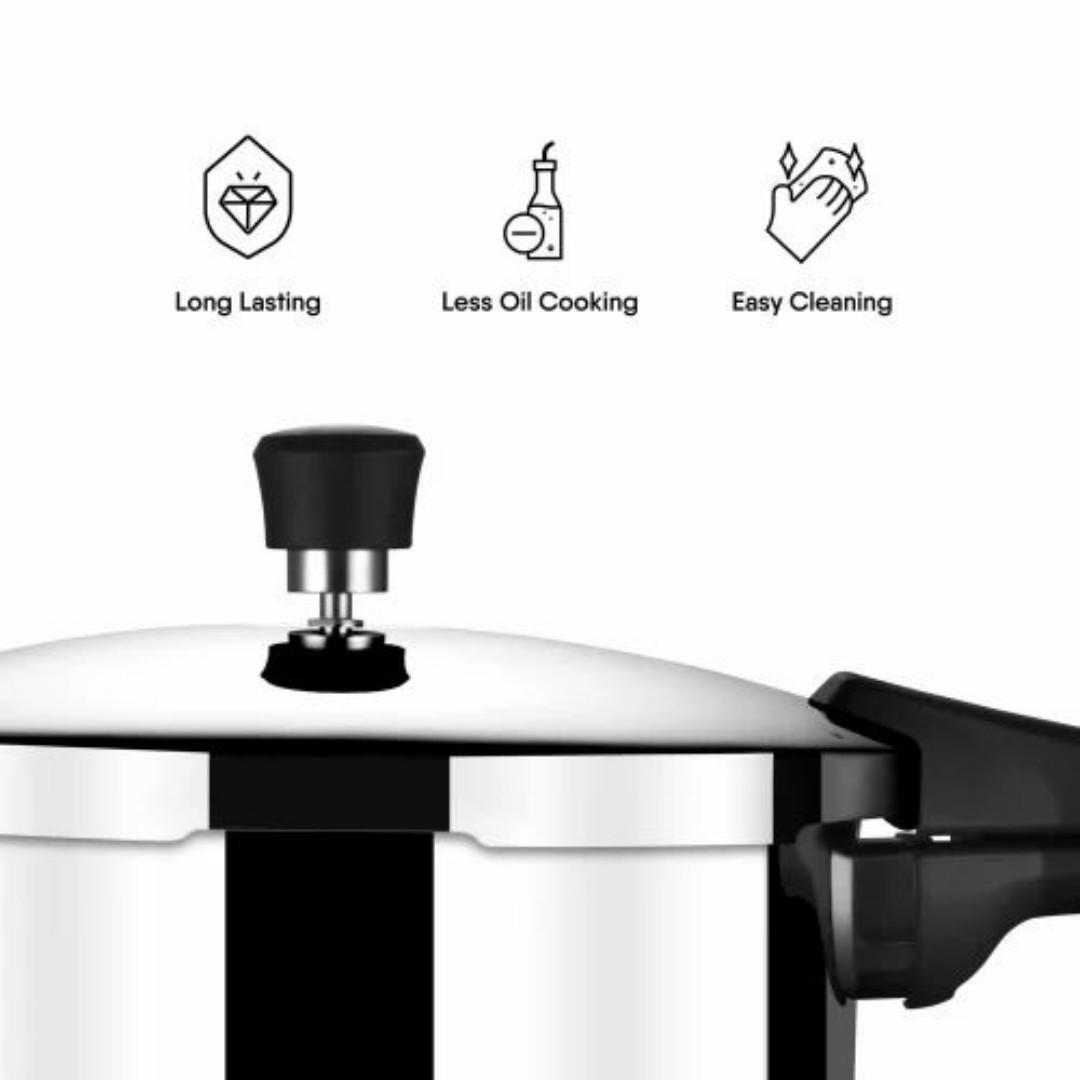 Stahl Triply Stainless Steel Pressure Cooker with Outer Lid and induction base | Broad Pressure Cooker | Triply Cooker With Gas & Induction Base | Safe & Long Lasting Steel | Xpress Cooker 9215