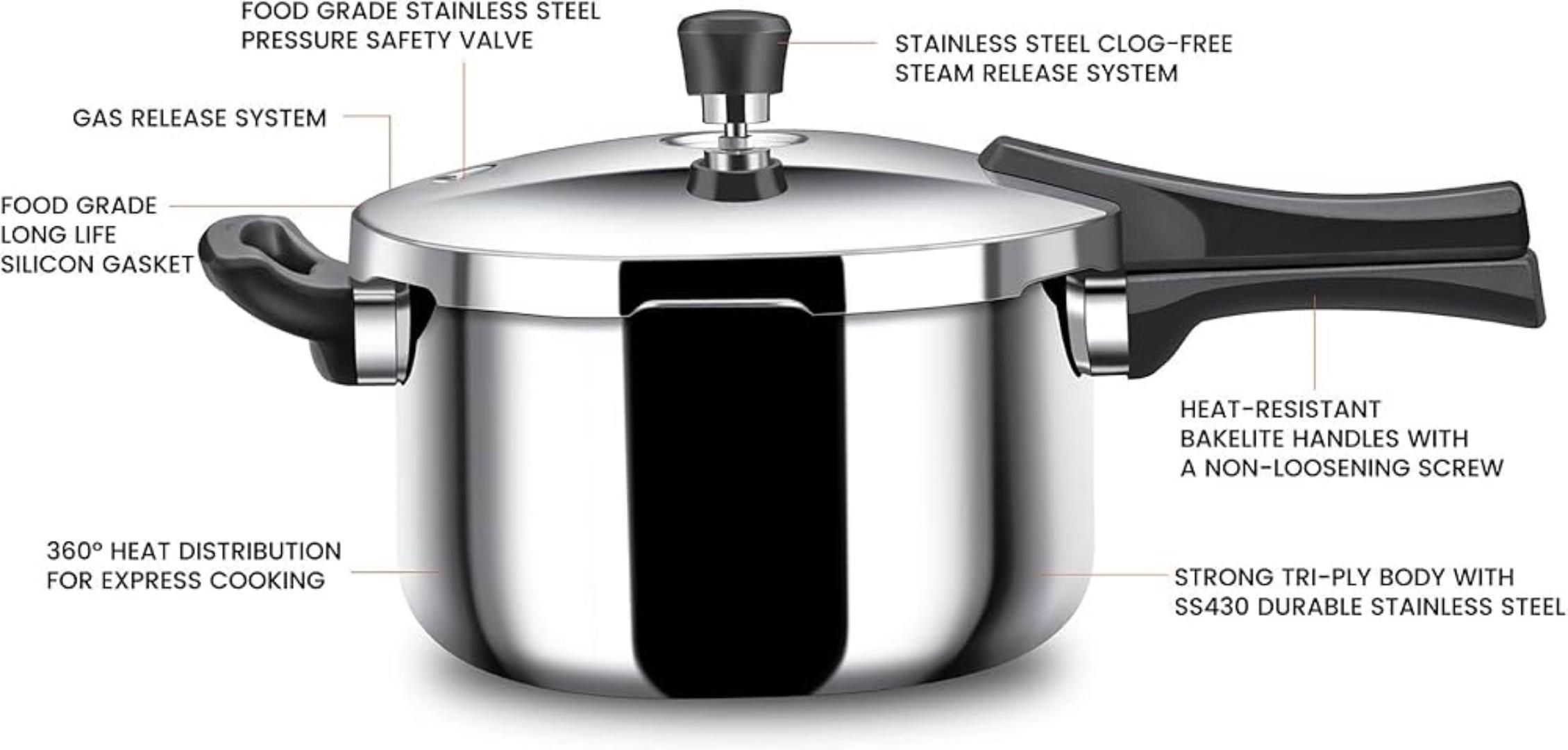 Stahl Triply Stainless Steel Pressure Cooker with Outer Lid and induction base | Broad Pressure Cooker | Triply Cooker With Gas & Induction Base | Safe & Long Lasting Steel | Xpress Cooker 9215