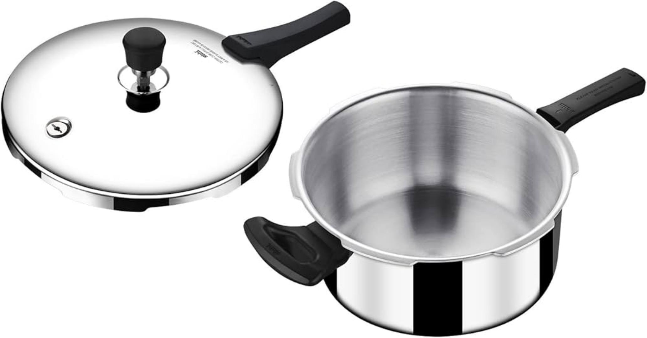 Stahl Triply Stainless Steel Pressure Cooker with Outer Lid and induction base | Broad Pressure Cooker | Triply Cooker With Gas & Induction Base | Safe & Long Lasting Steel | Xpress Cooker 9215