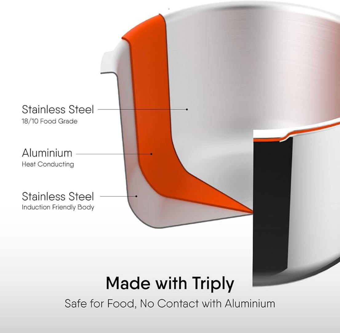 Stahl Triply Stainless Steel Versatile pressure Cooker with Steel and Glass Lid 5 L Steel Cooker with Induction Base, 9415