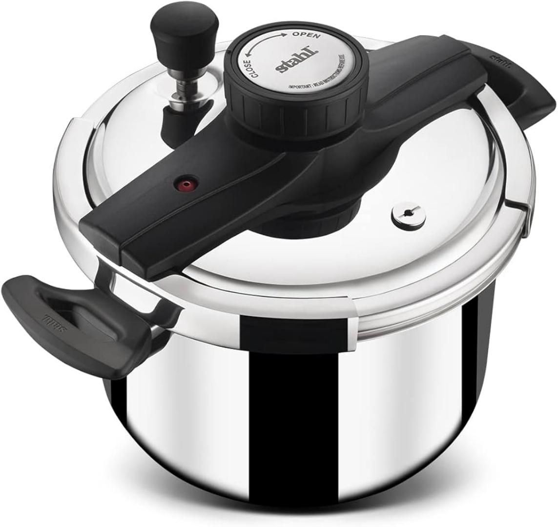 Stahl Triply Stainless Steel Versatile pressure Cooker with Steel and Glass Lid 5 L Steel Cooker with Induction Base, 9415