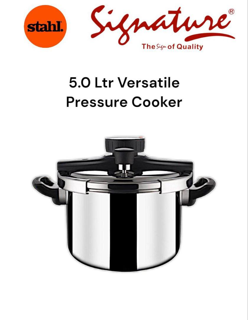 Stahl Triply Stainless Steel Versatile pressure Cooker with Steel and Glass Lid 5 L Steel Cooker with Induction Base, 9415