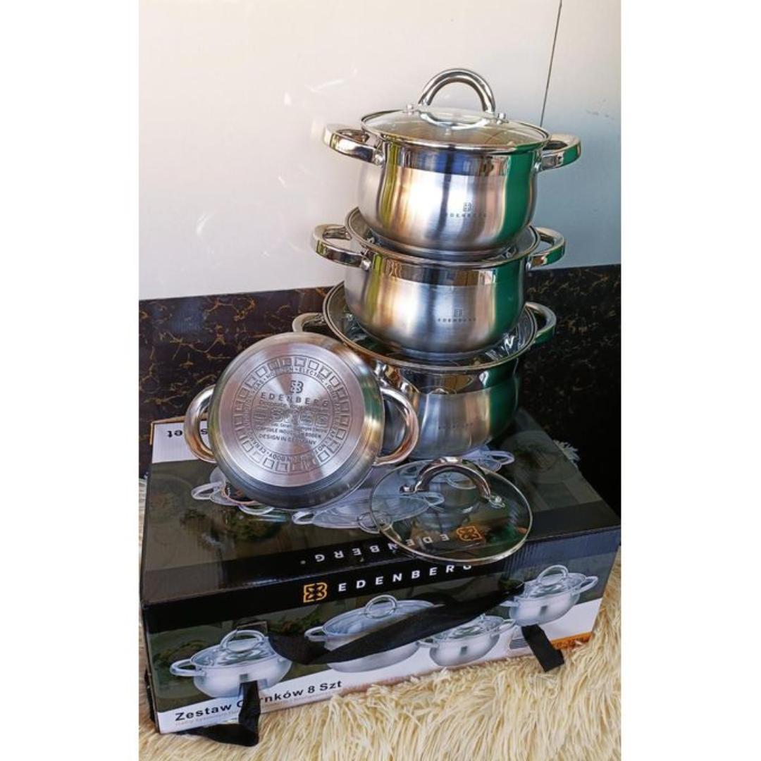 EDENBERG EB-3717 8PCS High Quality stainless steel Cookware Set with glass lids and induction Cooking Pots Sufuria As shown in the figure 8pcs