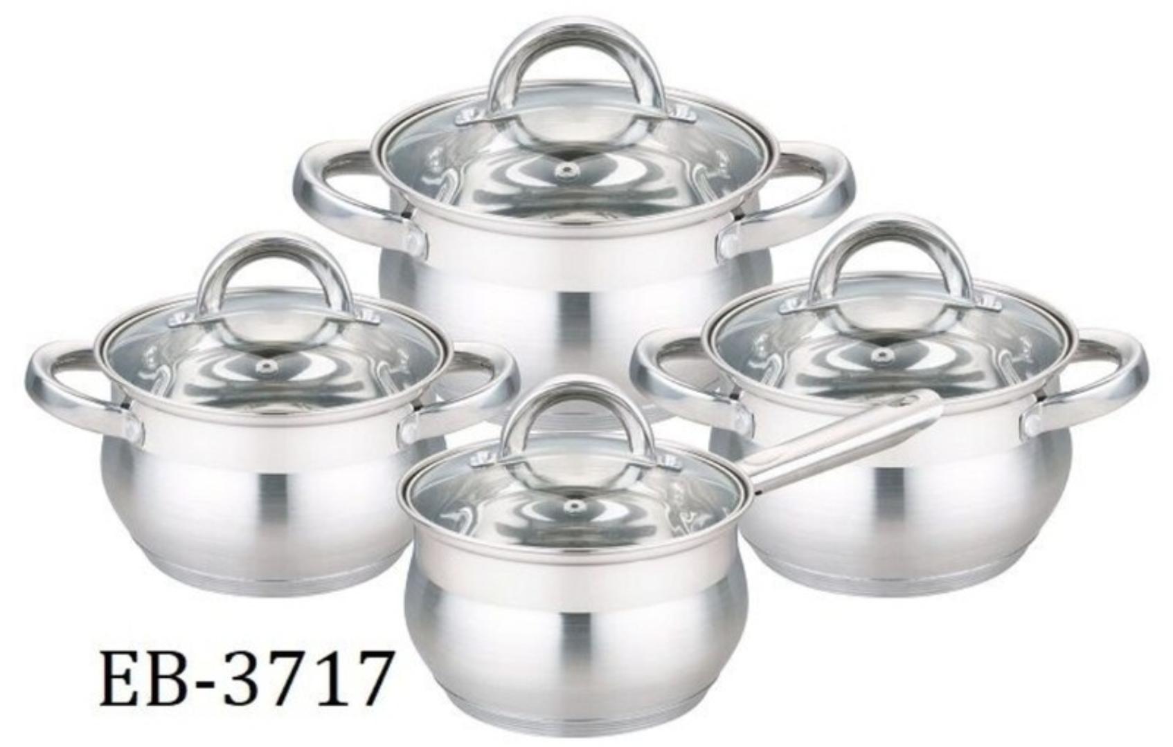 EDENBERG EB-3717 8PCS High Quality stainless steel Cookware Set with glass lids and induction Cooking Pots Sufuria As shown in the figure 8pcs