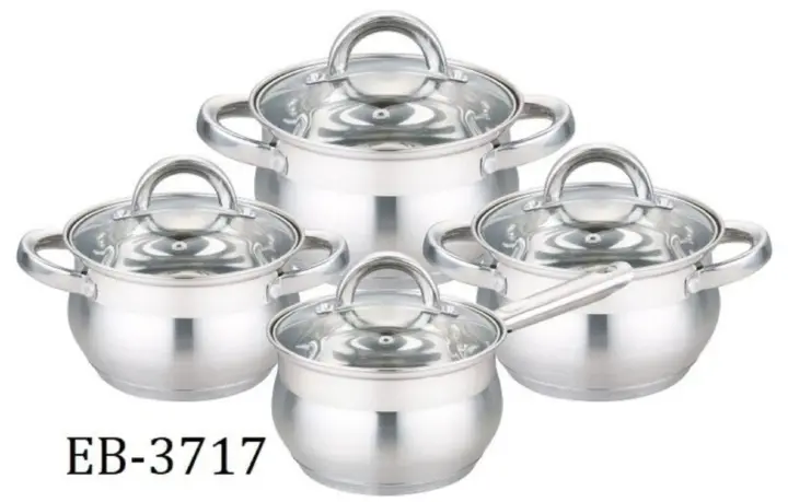 EDENBERG EB-3717 8PCS High Quality stainless steel Cookware Set with glass lids and induction Cooking Pots Sufuria As shown in the figure 8pcs