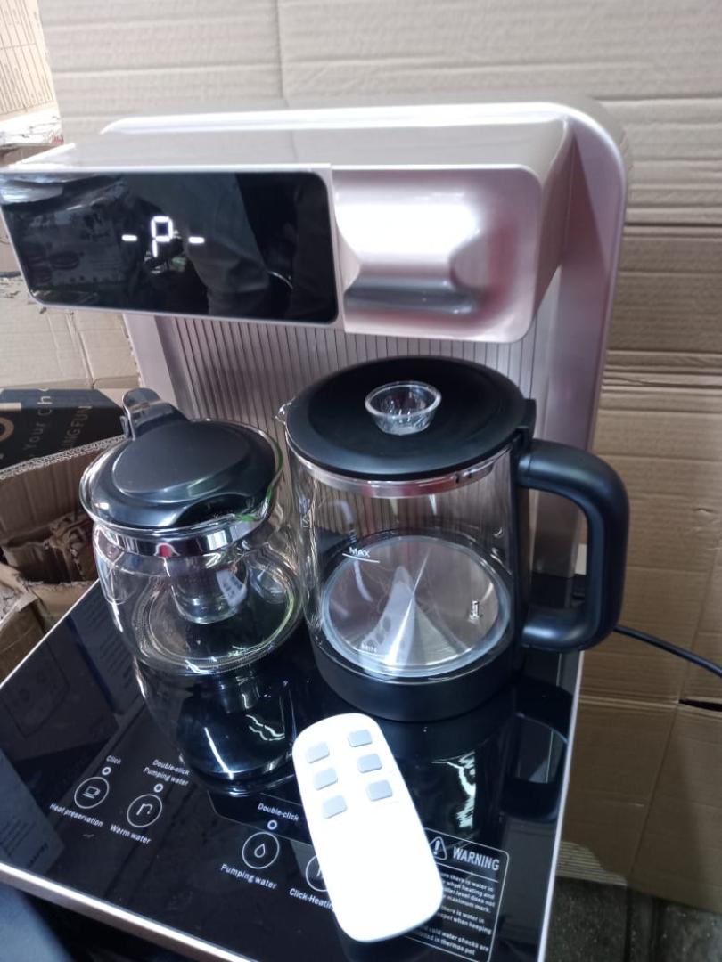 Ailyons bottom load AFK-8848 hot and cold water dispenser 500W Ailyons water dispenser with 2 free water boiling kettles for coffee making and LCD touch panel and remote control Champagne color
