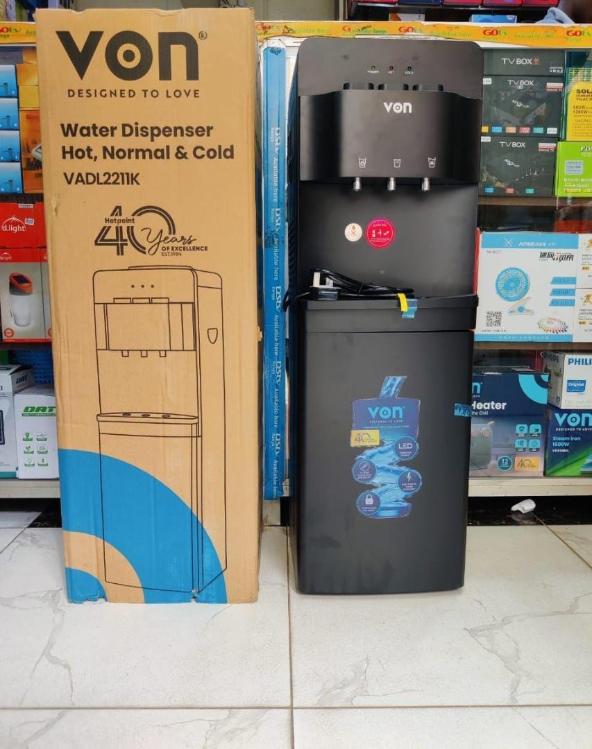 VON VADL2211K Water Dispenser 3 Tap Hot & Cold & Normal Electric Cooling With Cabinet Push Button Child Lock Safety