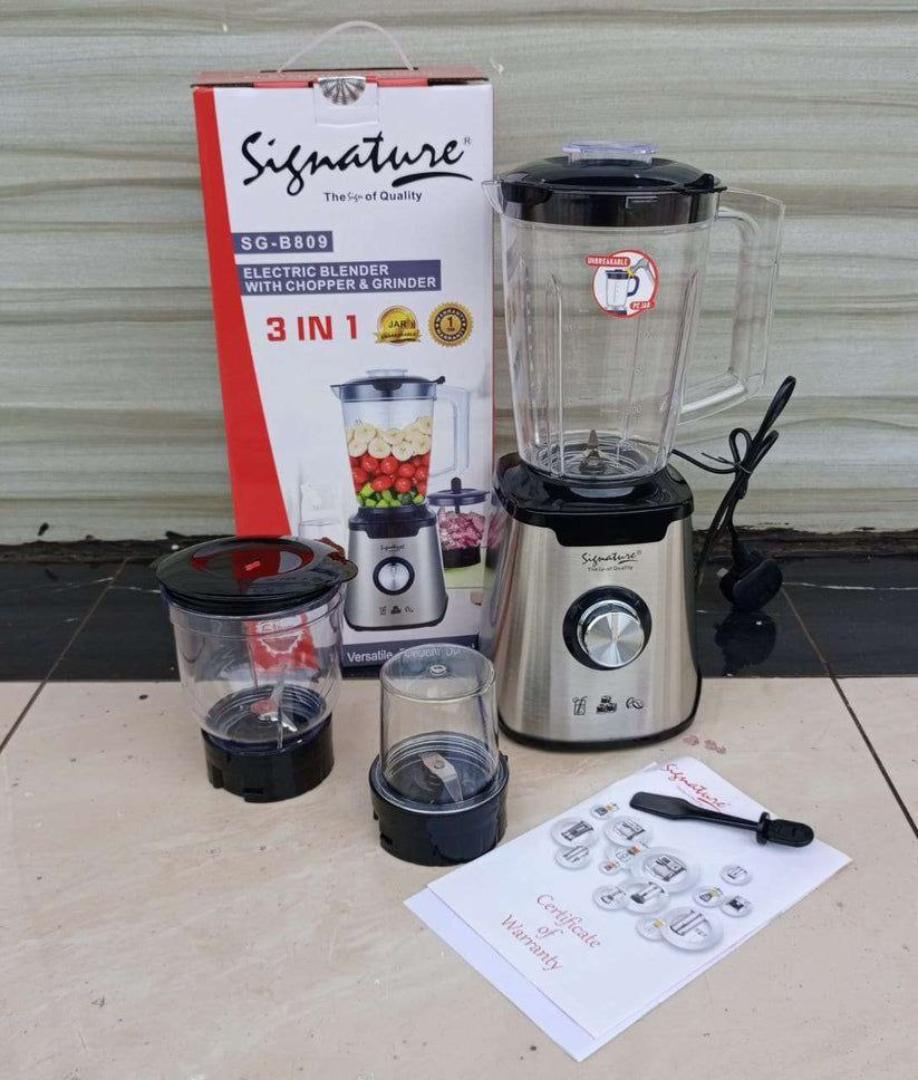 Signature stainless steel blender 3 in 1 blender with Chopper and Grinder SG-B809 stainless steel 600W Signature blender with 1.5L Unbreakable jar