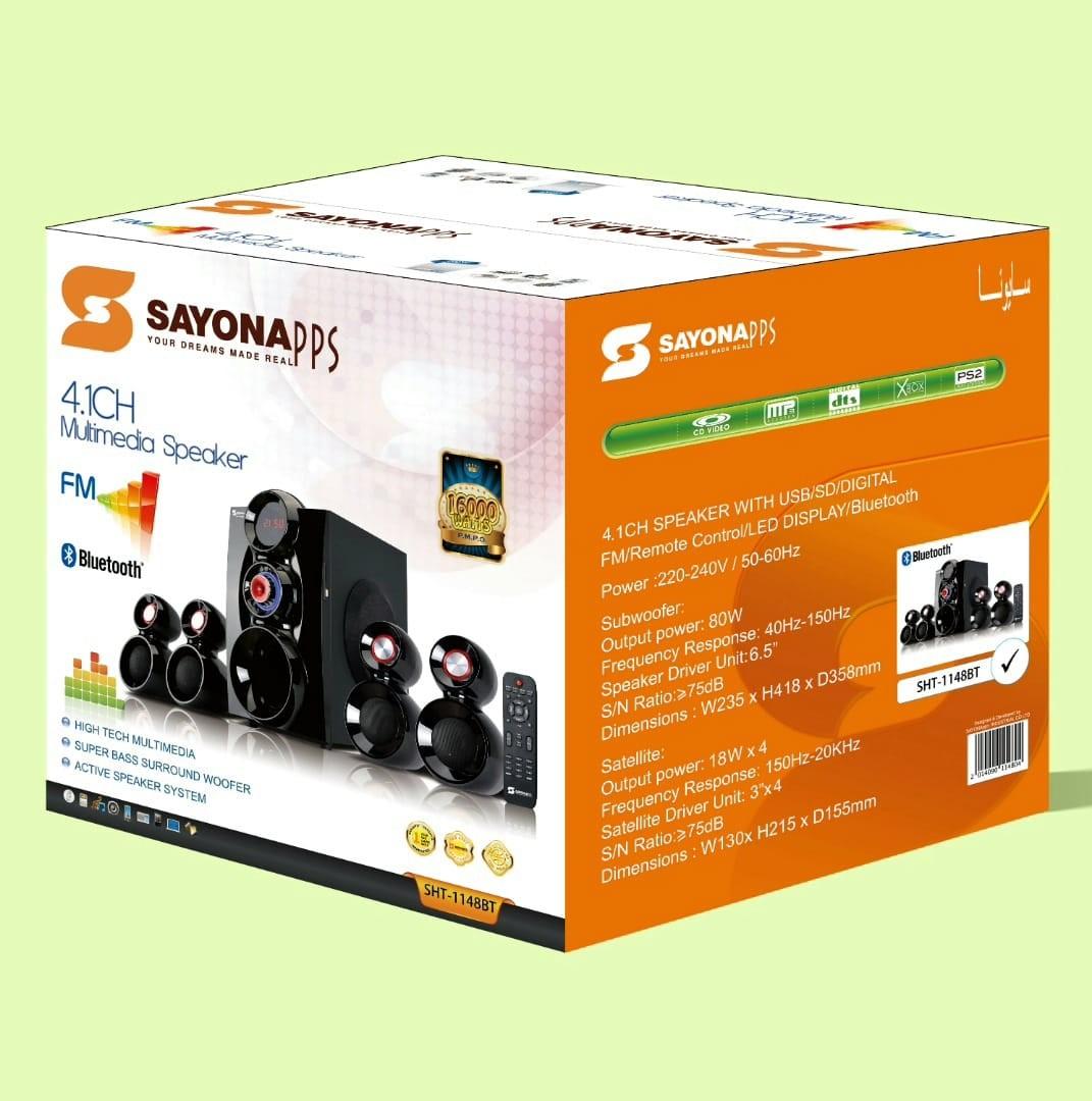 Sayona SHT-1148BT Subwoofer 4.1CH Subwoofer 16000W PMPO Woofers Bluetooth Sub Woofer Sound System Speakers 4.1 channel, audio, Awesome Speaker, bass, Electric,