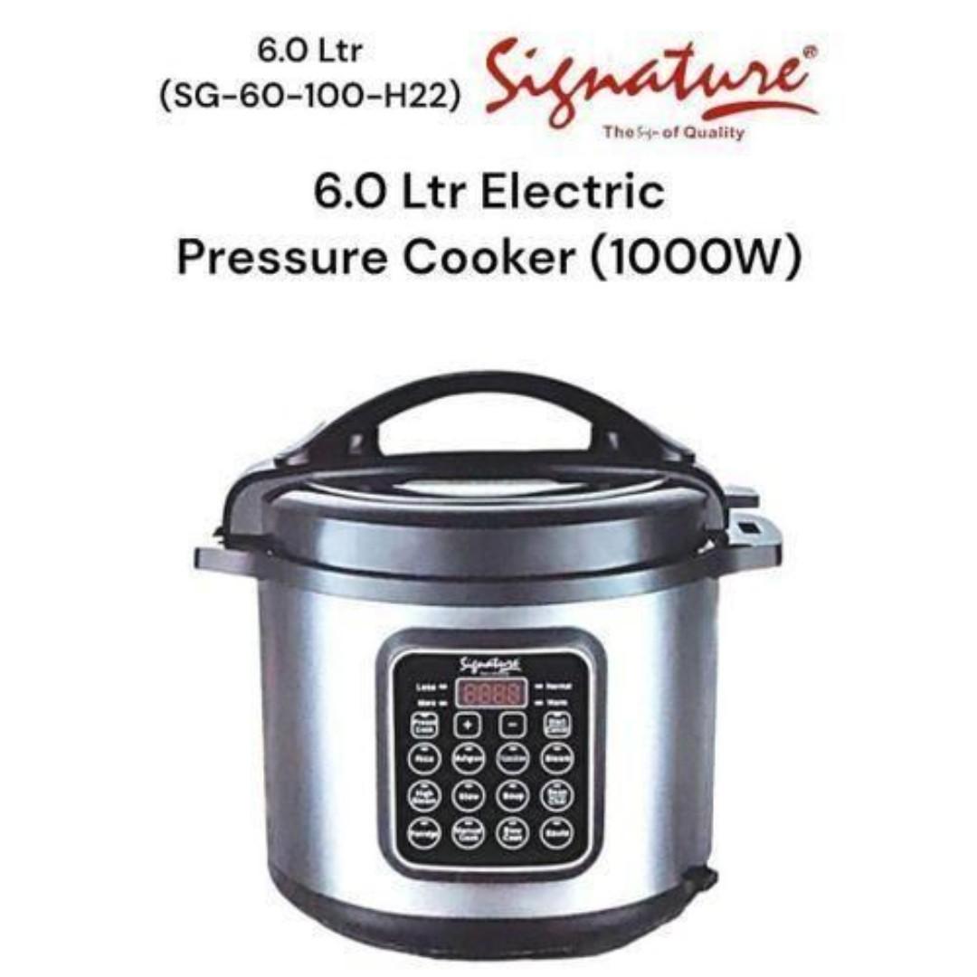 Signature 6L Electric pressure cooker SG-60-100-H-22 with smart digital menu settings. 6L Signature Electric pressure cooker 1000W