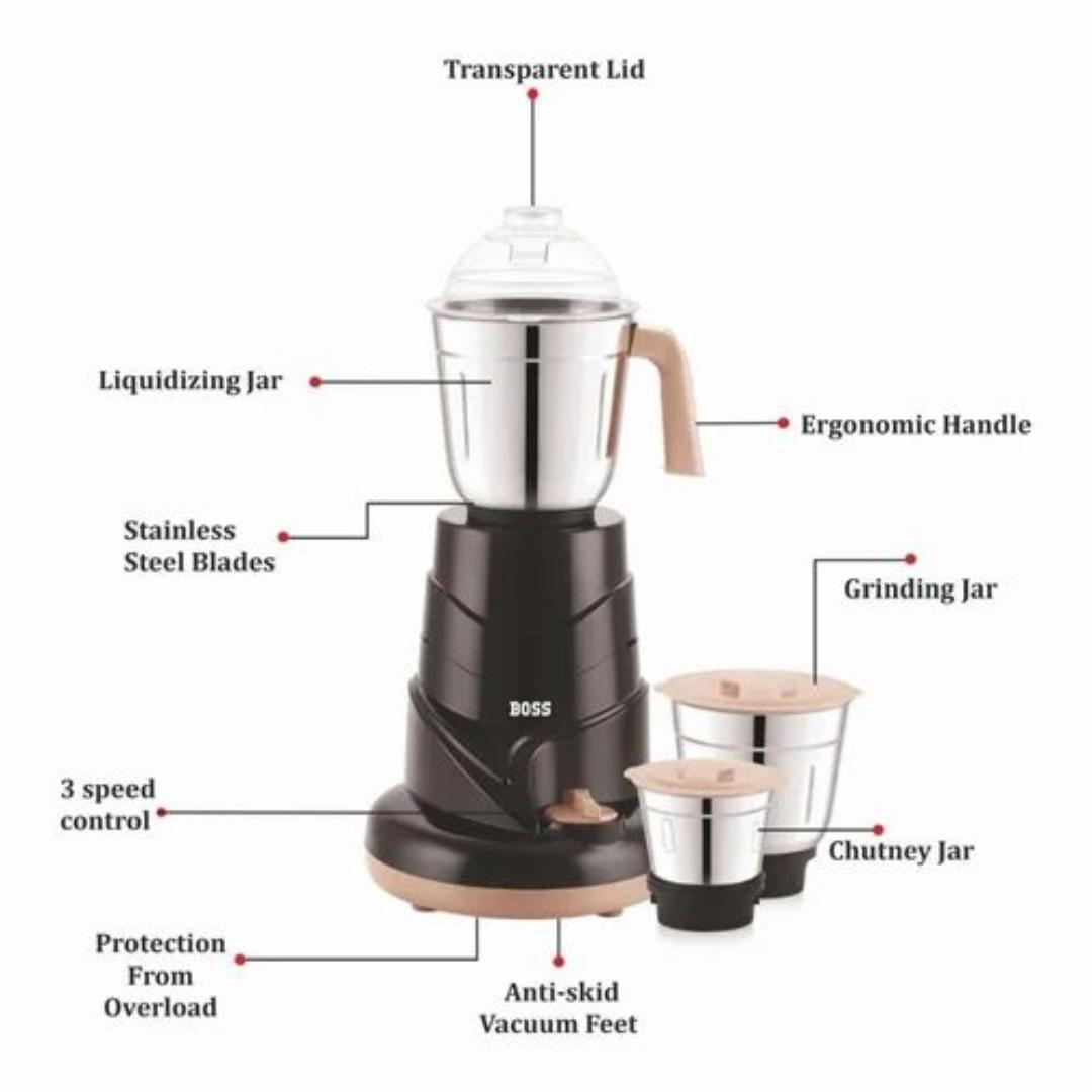 Redberry BOSS AllTimePlus Mixer Grinder B-275 with 550W Powerful Motor, 3 SS Jars, 5 years warranty*