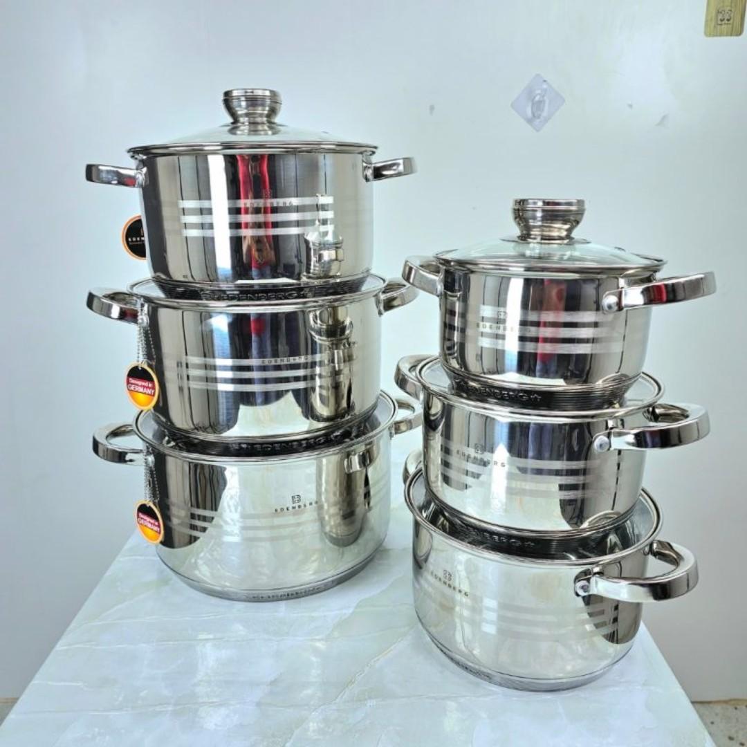 Edenberg 12pcs Stainless Steel Cookware Set EB-4037 Induction base Cookware with Glass tampered lids