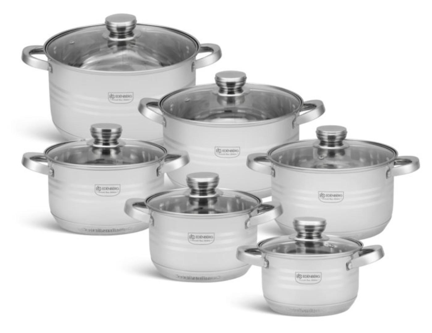 Edenberg 12pcs Stainless Steel Cookware Set EB-4037 Induction base Cookware with Glass tampered lids