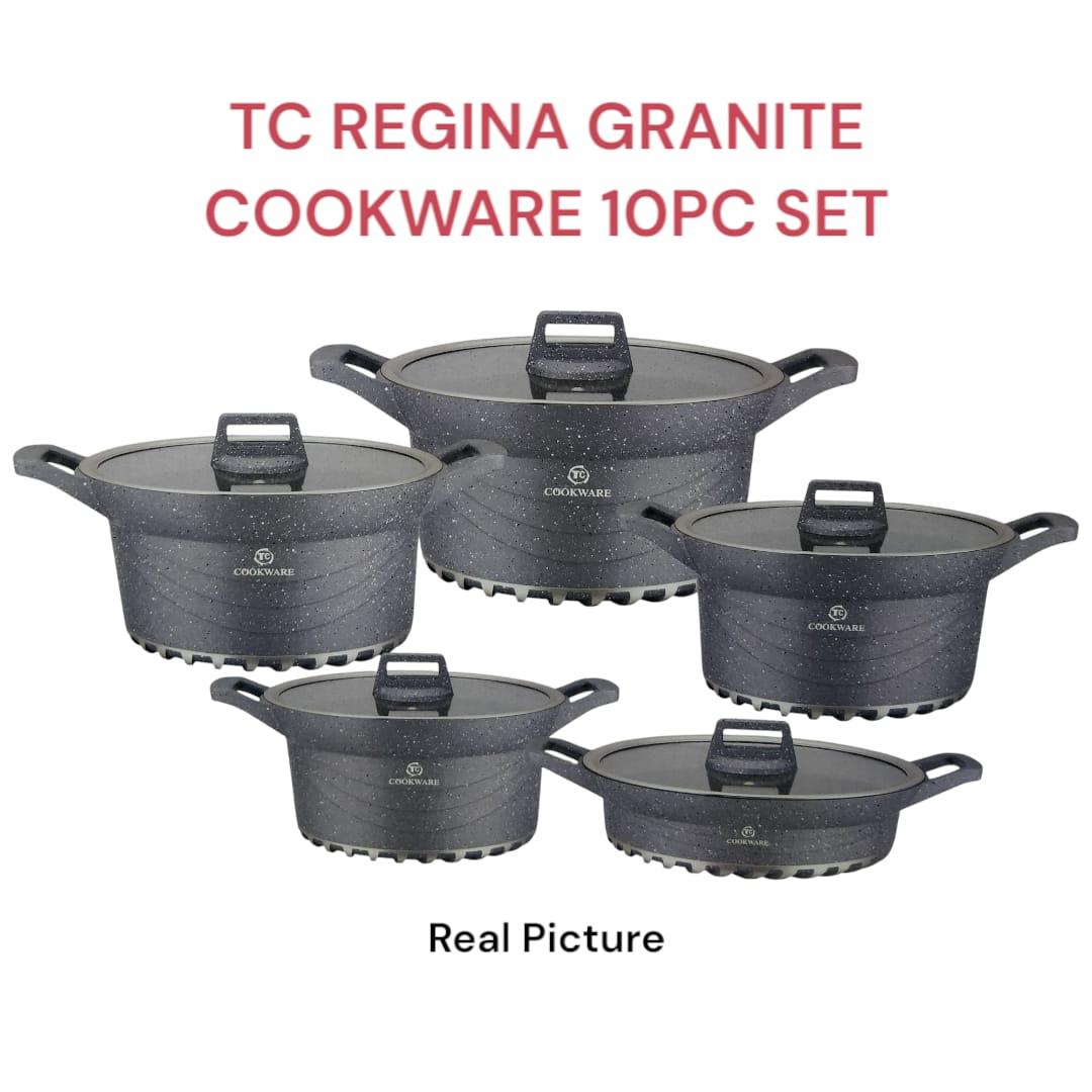 TC Regina Granite 10pcs Cookware set with Glass lids non stick granite Cookware set size 20cm,24cm, 28cm, 32cm and 28cm casserole