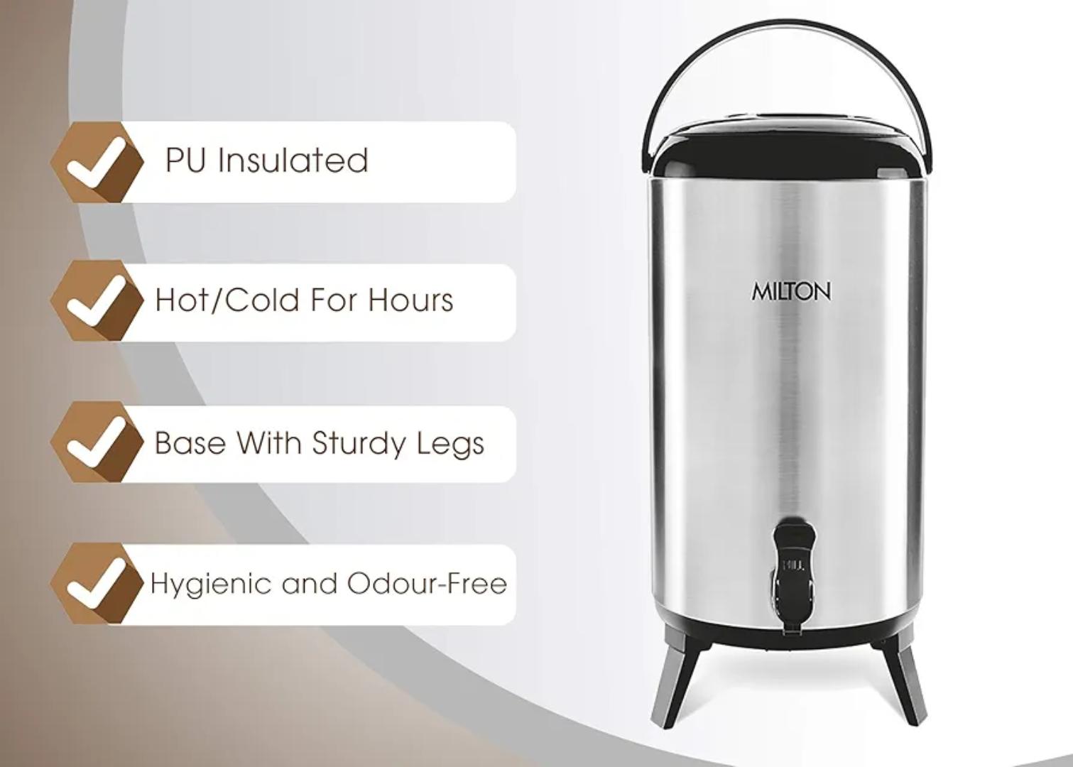 Redberry Milton tea urn 10L STAINLESS STEEL INSULATED WATER JUG 
INSIDE & OUT SIDE FULL S.STEEL
 MILTON - 10L