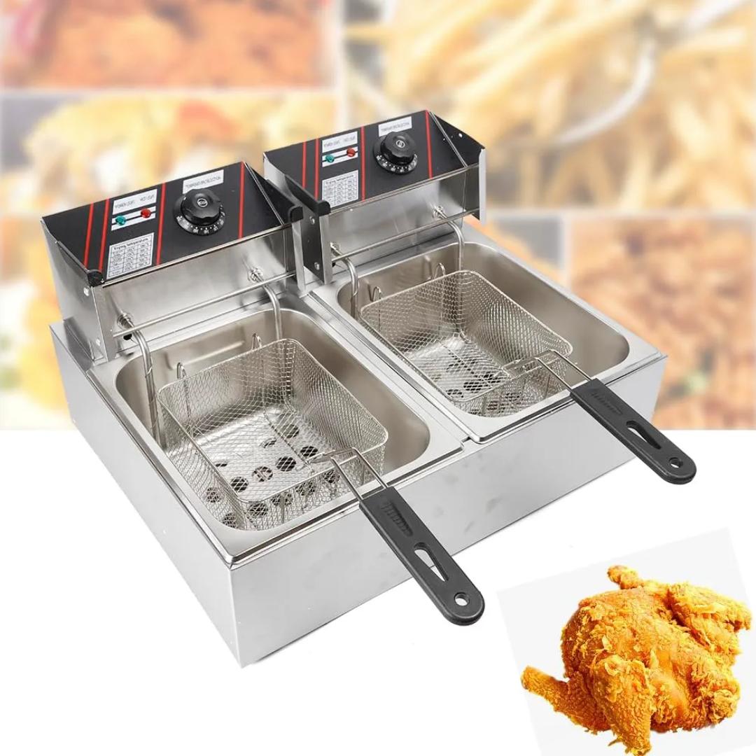 Redberry 12L Stainless Steel Double deep Fryer 220V Deep Fryer Electric Fryer 60-200°C Stainless Steel Gastro Fryer with 2x Stainless Steel Baskets ( 6L +6L) for French or Snacks