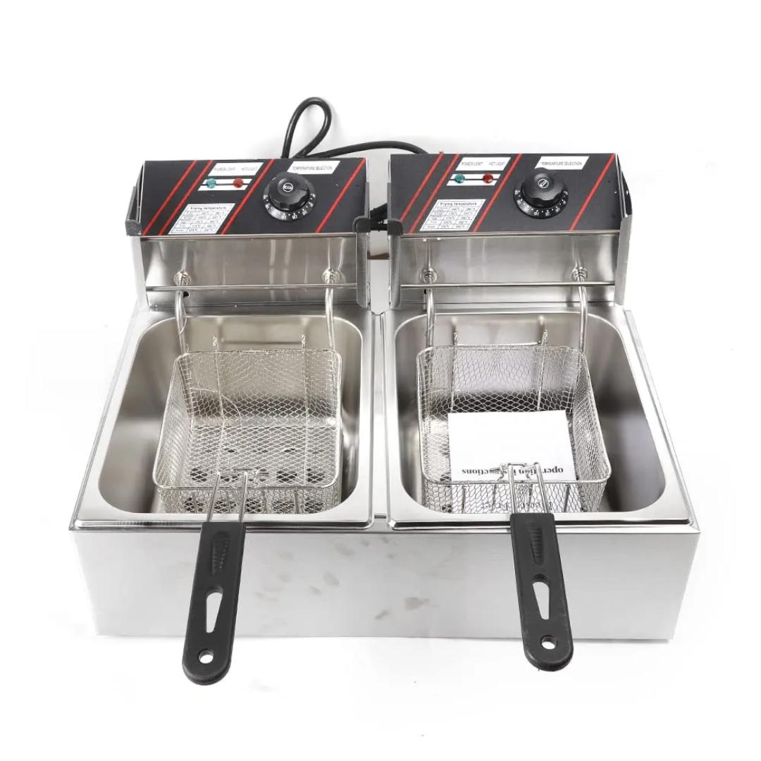 Redberry 12L Stainless Steel Double deep Fryer 220V Deep Fryer Electric Fryer 60-200°C Stainless Steel Gastro Fryer with 2x Stainless Steel Baskets ( 6L +6L) for French or Snacks