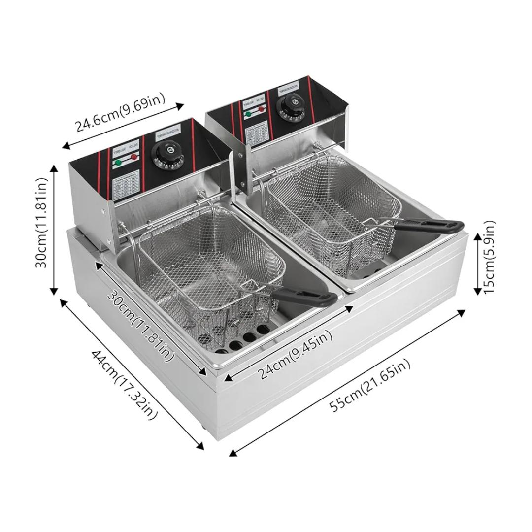 Redberry 12L Stainless Steel Double deep Fryer 220V Deep Fryer Electric Fryer 60-200°C Stainless Steel Gastro Fryer with 2x Stainless Steel Baskets ( 6L +6L) for French or Snacks