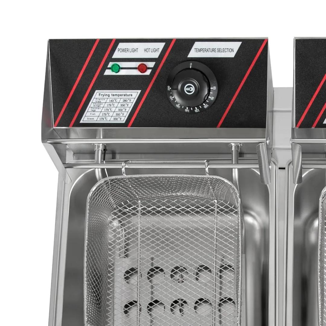 Redberry 12L Stainless Steel Double deep Fryer 220V Deep Fryer Electric Fryer 60-200°C Stainless Steel Gastro Fryer with 2x Stainless Steel Baskets ( 6L +6L) for French or Snacks