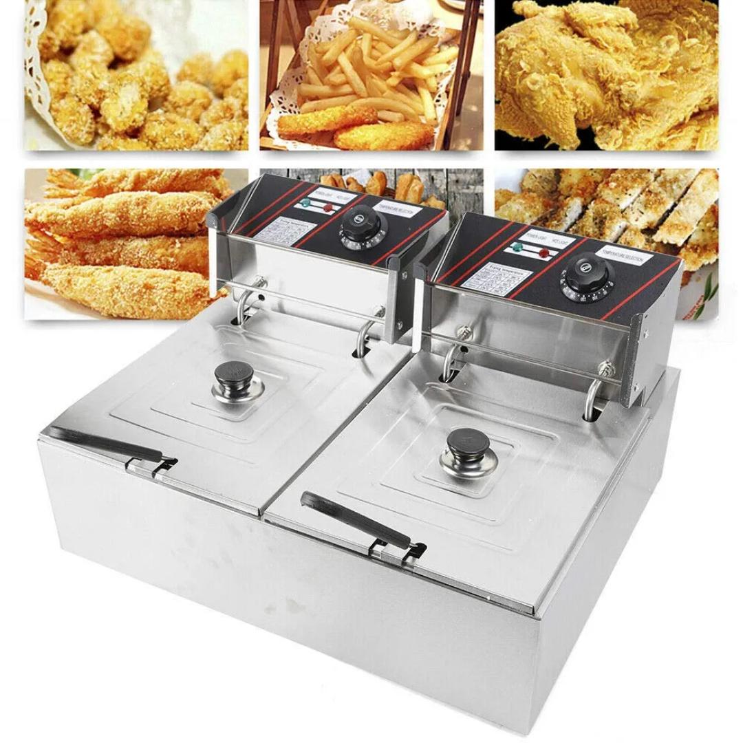 Redberry 12L Stainless Steel Double deep Fryer 220V Deep Fryer Electric Fryer 60-200°C Stainless Steel Gastro Fryer with 2x Stainless Steel Baskets ( 6L +6L) for French or Snacks