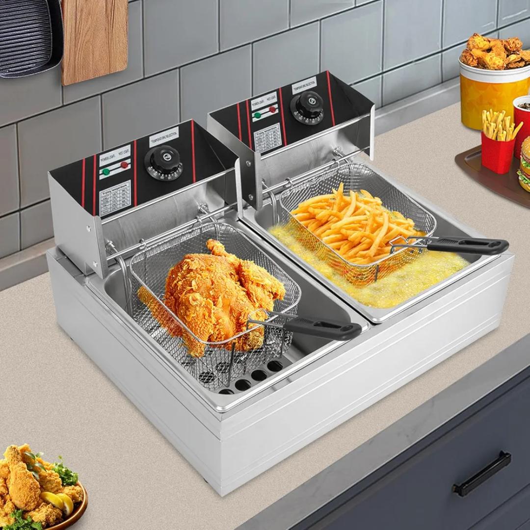 Redberry 12L Stainless Steel Double deep Fryer 220V Deep Fryer Electric Fryer 60-200°C Stainless Steel Gastro Fryer with 2x Stainless Steel Baskets ( 6L +6L) for French or Snacks