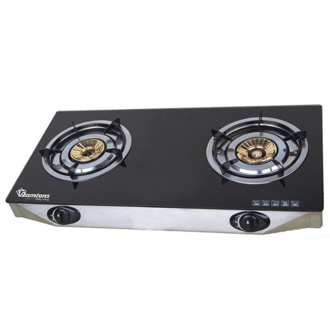 Ramtons RG/537 table top 2 BURNER GAS COOKER SUPER SLIM CERAMIC TOP
with auto ignition and whirlwind burners, toughened glass top