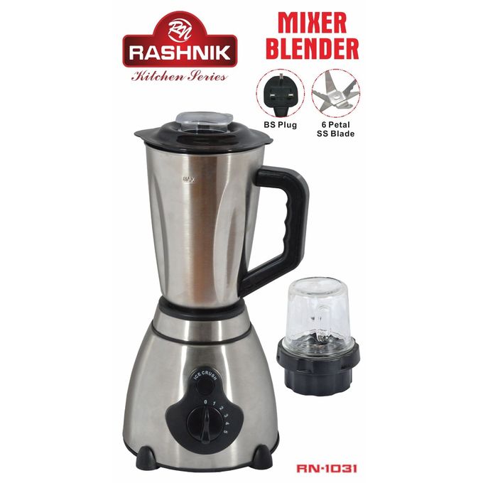 Rashnik Blender RN-1031 with 1.5L stainless steel jug 2 IN 1  blender ice crusher 400W  6 Stainless steel blades
