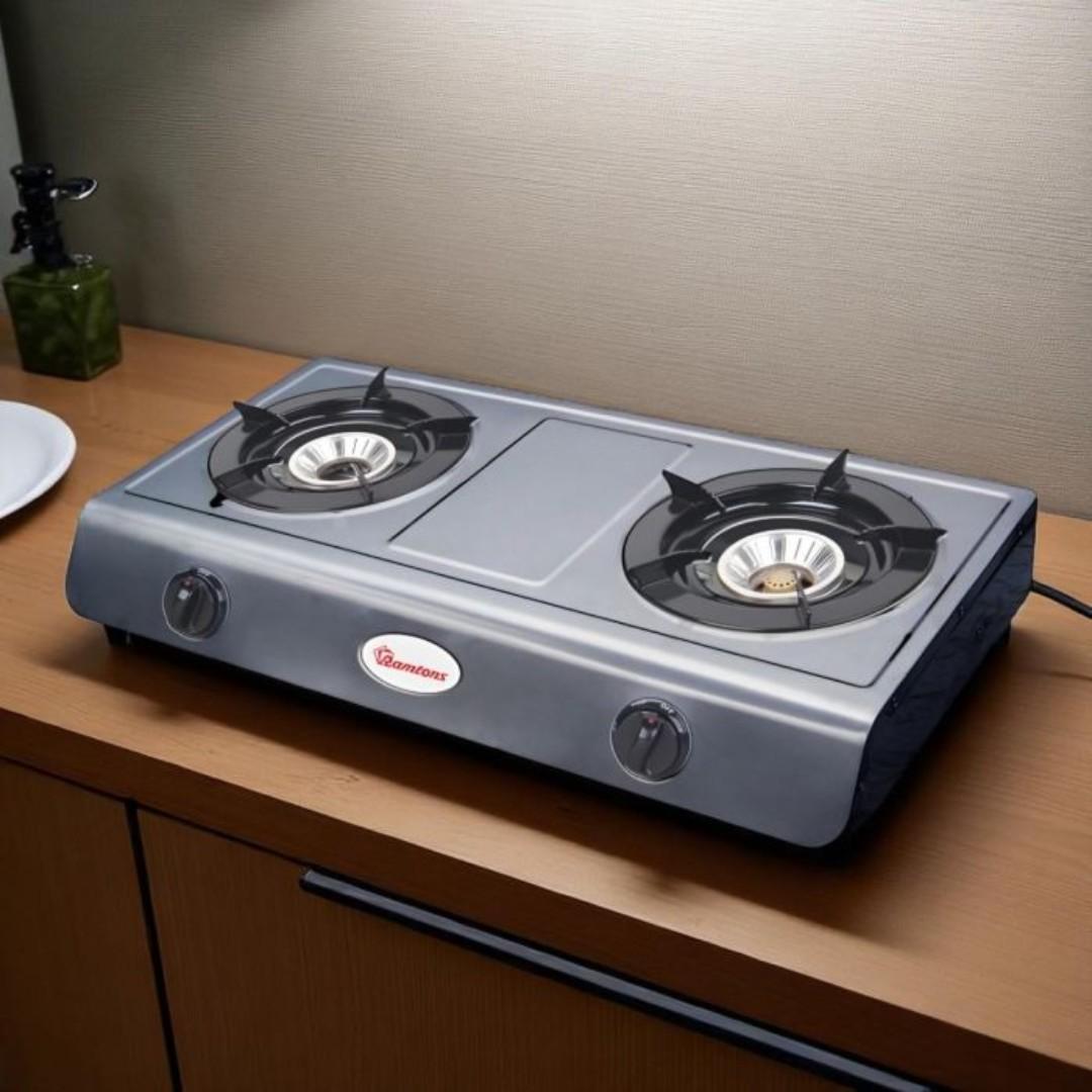 RAMTONS RG/515 table top 2 BURNER GAS COOKER stainless steel TEFLON COOKTOP WITH WHIRLWIND BURNERS AND AUTO IGNITION NON-STICK SURFACE 1YR WARRANTY