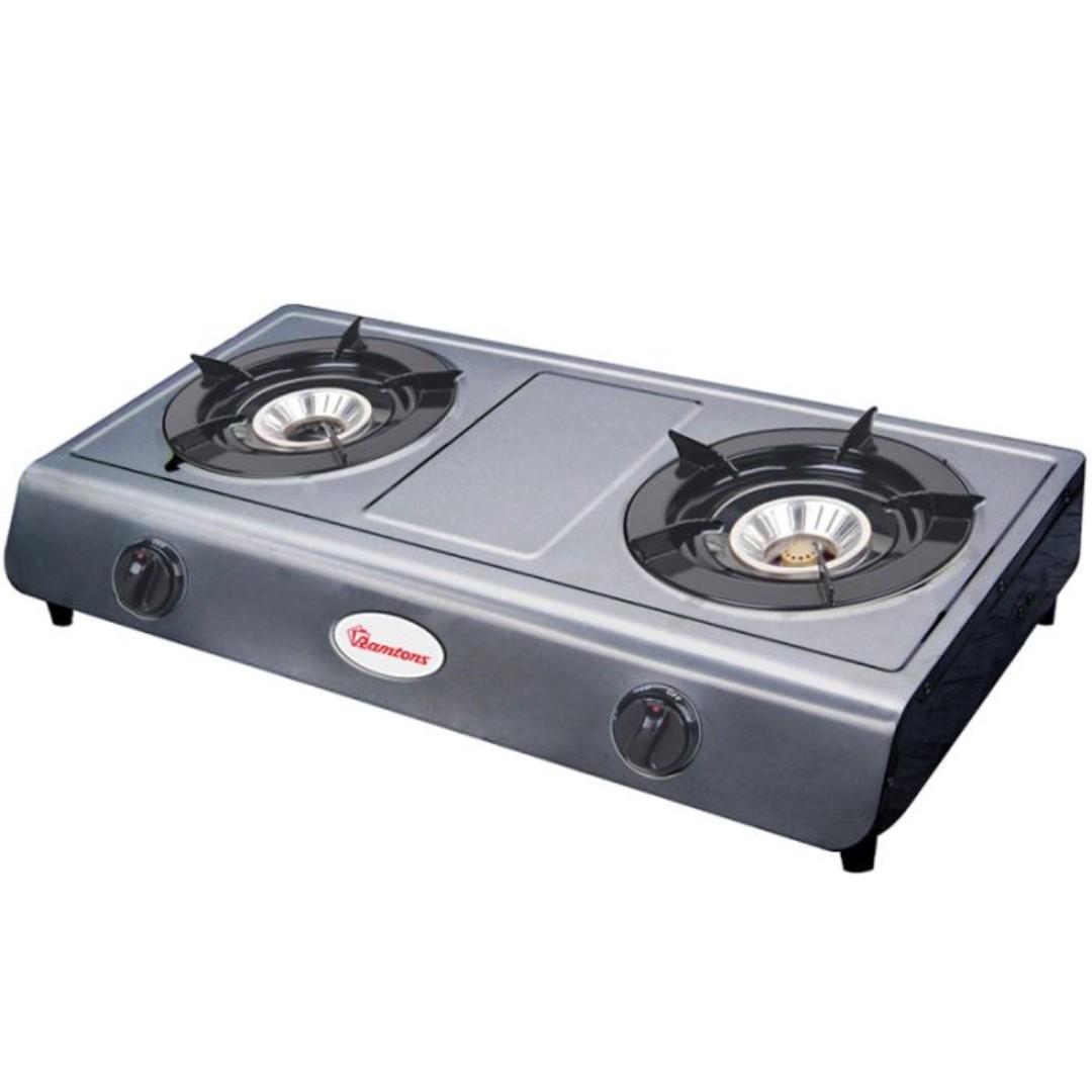 RAMTONS RG/515 table top 2 BURNER GAS COOKER stainless steel TEFLON COOKTOP WITH WHIRLWIND BURNERS AND AUTO IGNITION NON-STICK SURFACE 1YR WARRANTY